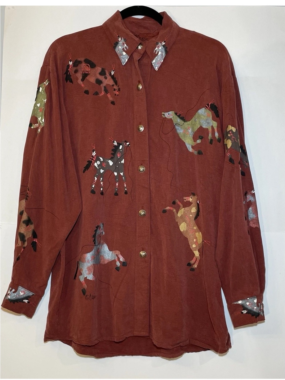 Crain Hand painted Western Shirt Jacket ponies horses of a different color XL